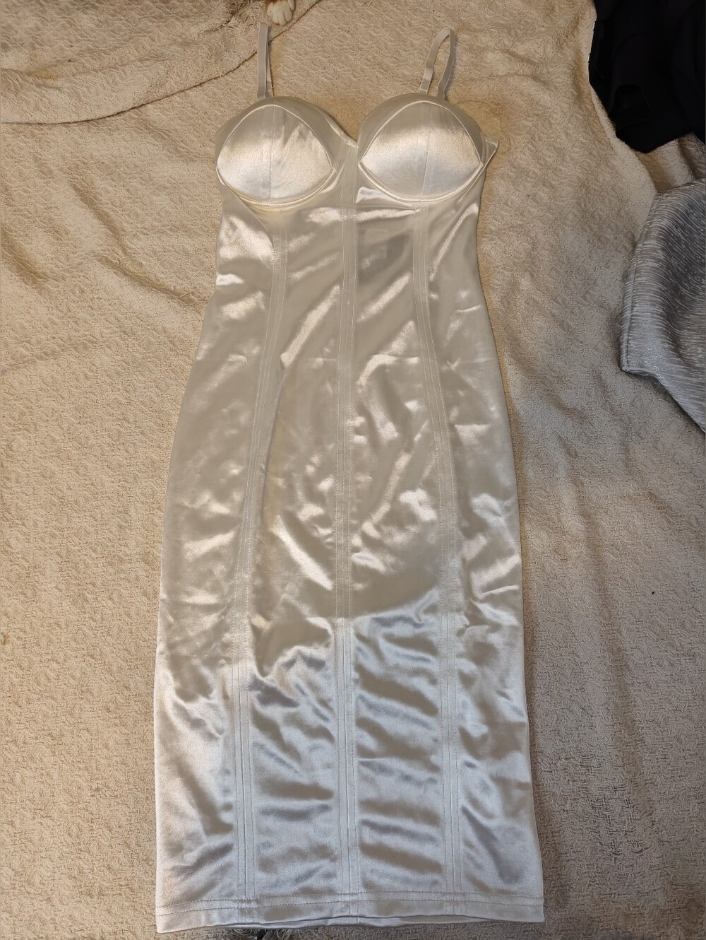 Fashion Nova White Satin Bustier Bodycon Midi Dress Size XS